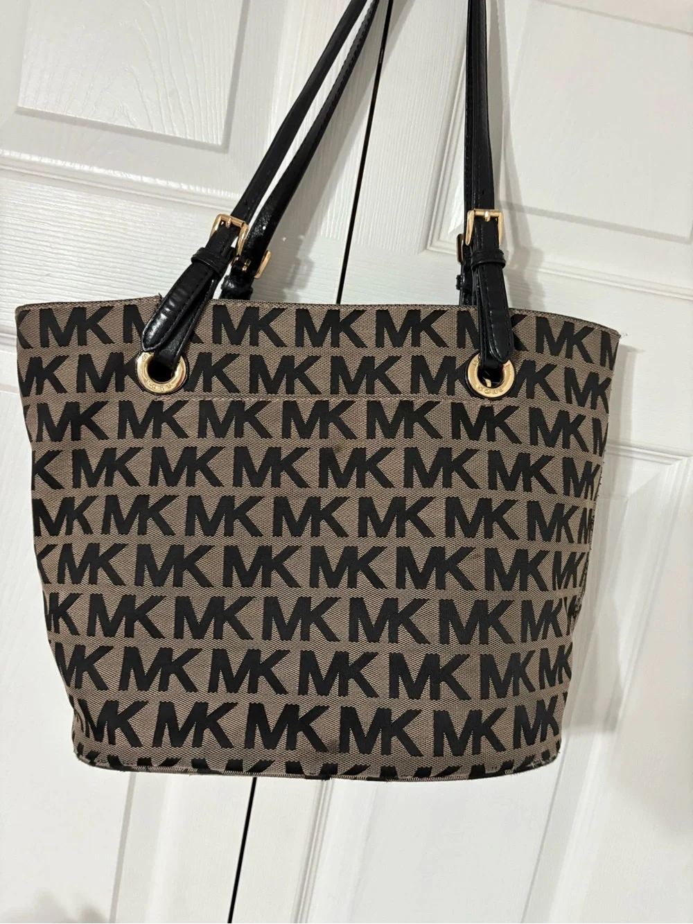 Michael Kors Brown MK Signature Tote with Black Straps